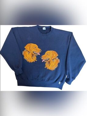 Golden Retriever Counted Cross Stitch Pegasus Navy Sweatshirt Sz Large Unisex